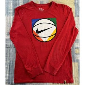 Nike Dri-FIT Red Long Sleeve Basketball Print Mens Small
